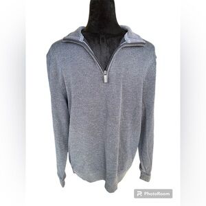 Mens Vanheusen Gray long sleeve 1/4 zip soft sweater fleece size medium